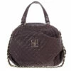 Carolina Herrera Brown Lambskin Quilted Stitching Bowling Bag Women