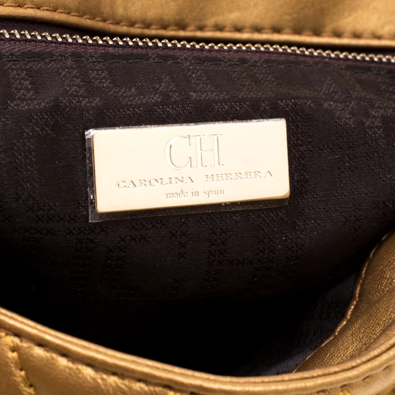 Carolina Herrera Gold Quilted Leather Flap Chain Shoulder Bag Women