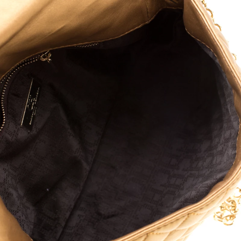 Carolina Herrera Gold Quilted Leather Flap Chain Shoulder Bag Women
