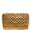 Carolina Herrera Gold Quilted Leather Flap Chain Shoulder Bag Women