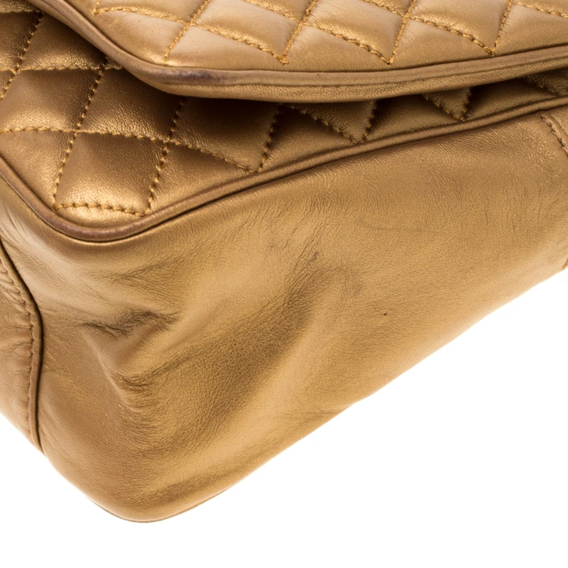 Carolina Herrera Gold Quilted Leather Flap Chain Shoulder Bag Women