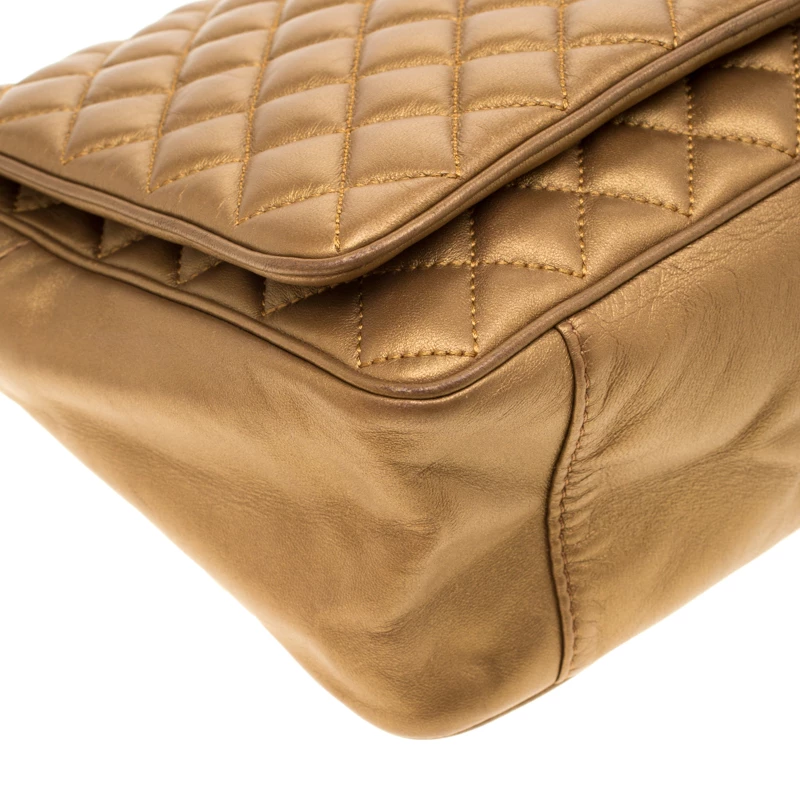 Carolina Herrera Gold Quilted Leather Flap Chain Shoulder Bag Women