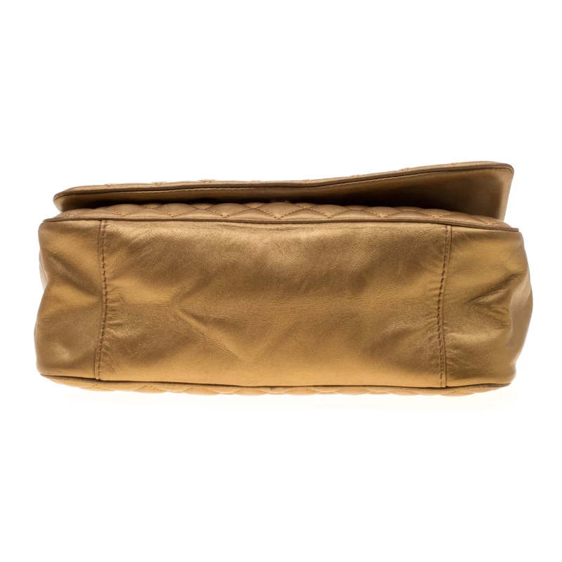 Carolina Herrera Gold Quilted Leather Flap Chain Shoulder Bag Women
