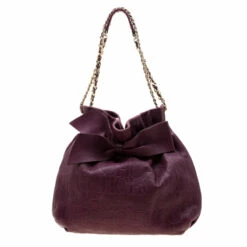 Carolina Herrera Burgandy Embossed Leather Bow Bucket Shoulder Bag Women - Burgundy
