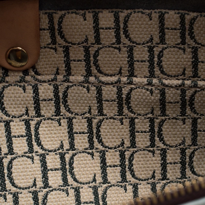 Carolina Herrera Light Blue Monogram Leather Andy Boston Bag Women