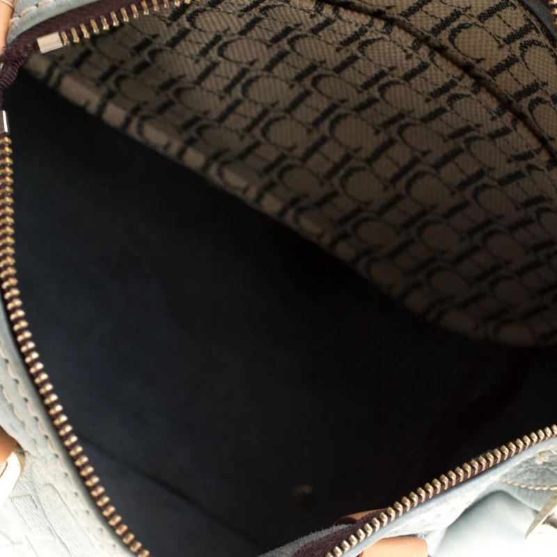 Carolina Herrera Light Blue Monogram Leather Andy Boston Bag Women