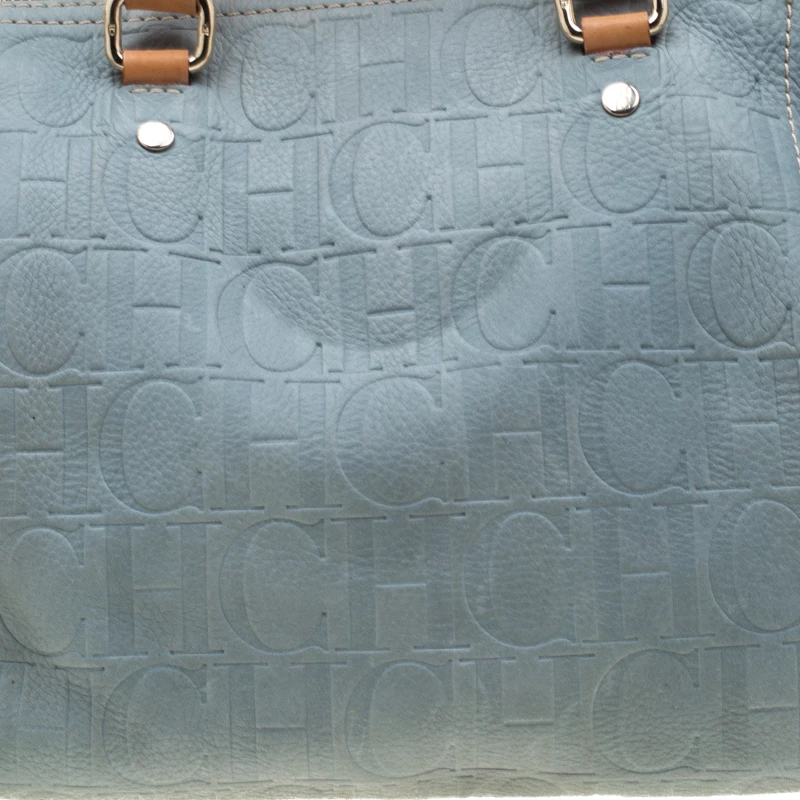 Carolina Herrera Light Blue Monogram Leather Andy Boston Bag Women