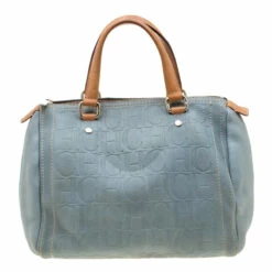 Carolina Herrera Light Blue Monogram Leather Andy Boston Bag Women