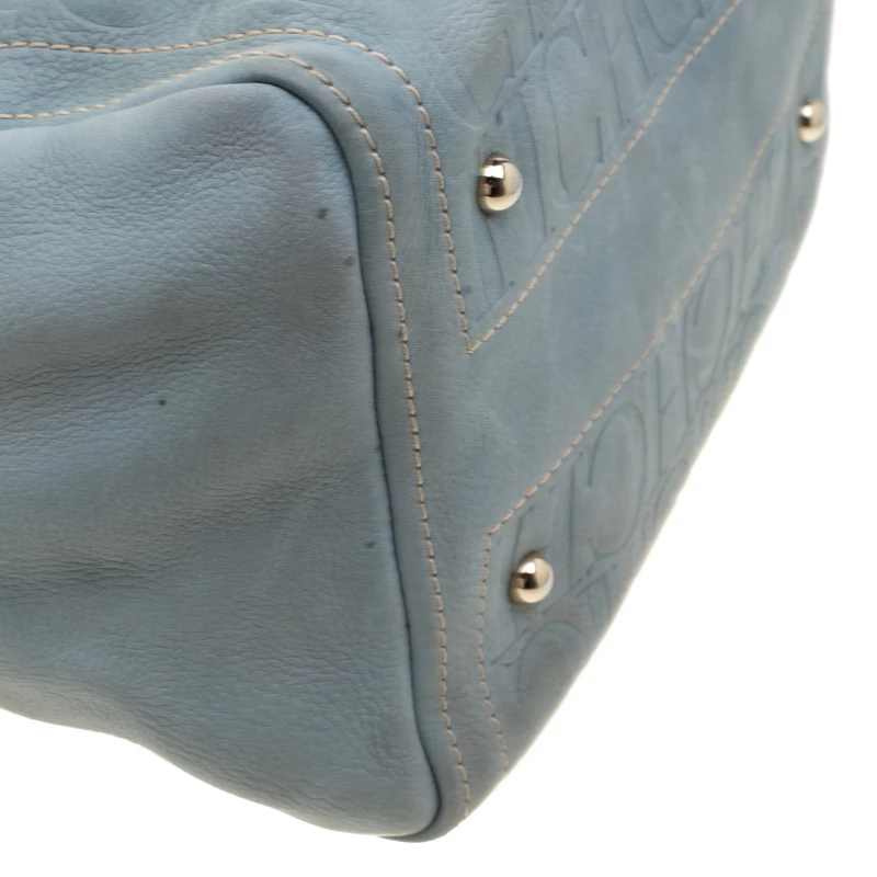 Carolina Herrera Light Blue Monogram Leather Andy Boston Bag Women