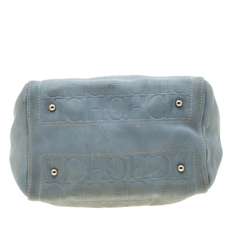 Carolina Herrera Light Blue Monogram Leather Andy Boston Bag Women