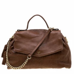 Carolina Herrera Brown Leather Minuetto Top Handle Bag Women