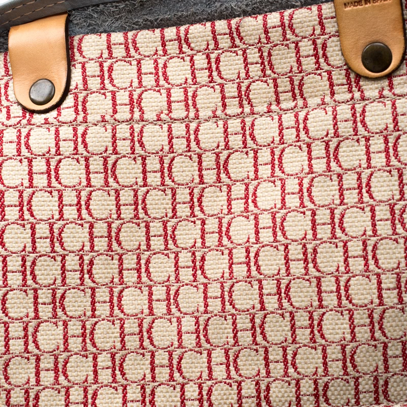 Carolina Herrera Light Blue Monogram Leather Andy Tote Women