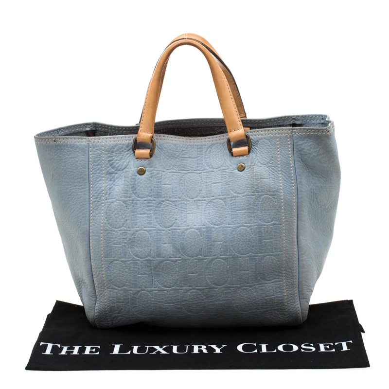 Carolina Herrera Light Blue Monogram Leather Andy Tote Women
