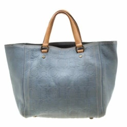 Carolina Herrera Light Blue Monogram Leather Andy Tote Women