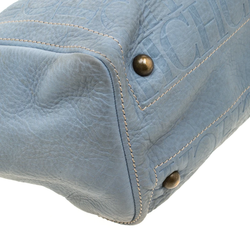 Carolina Herrera Light Blue Monogram Leather Andy Tote Women