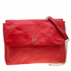 Carolina Herrera Red Leather Flap Shoulder Bag Women