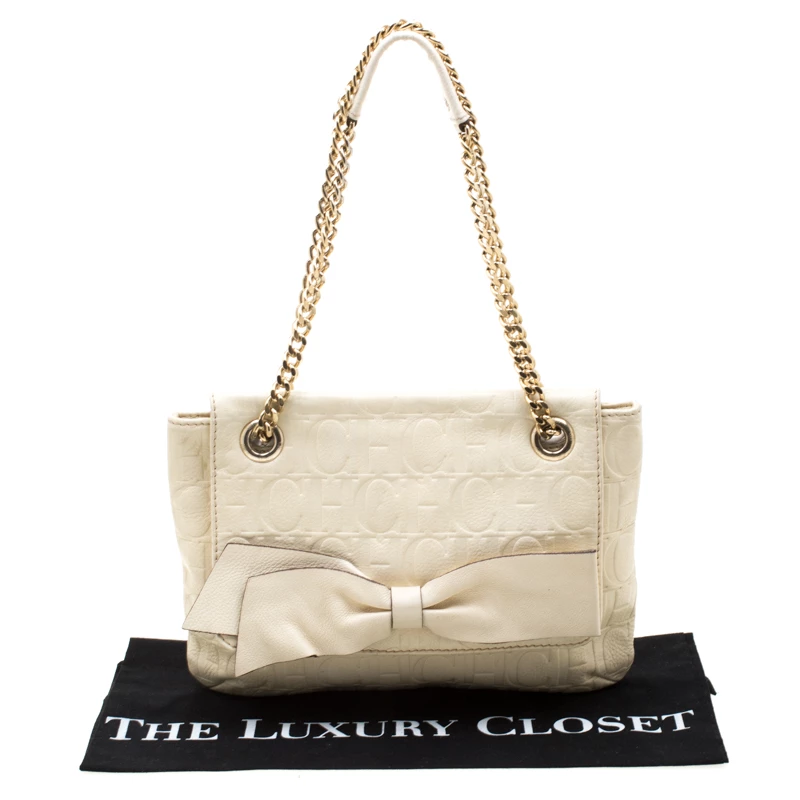 Carolina Herrera Cream Monogram Leather Audrey Shoulder Bag Women