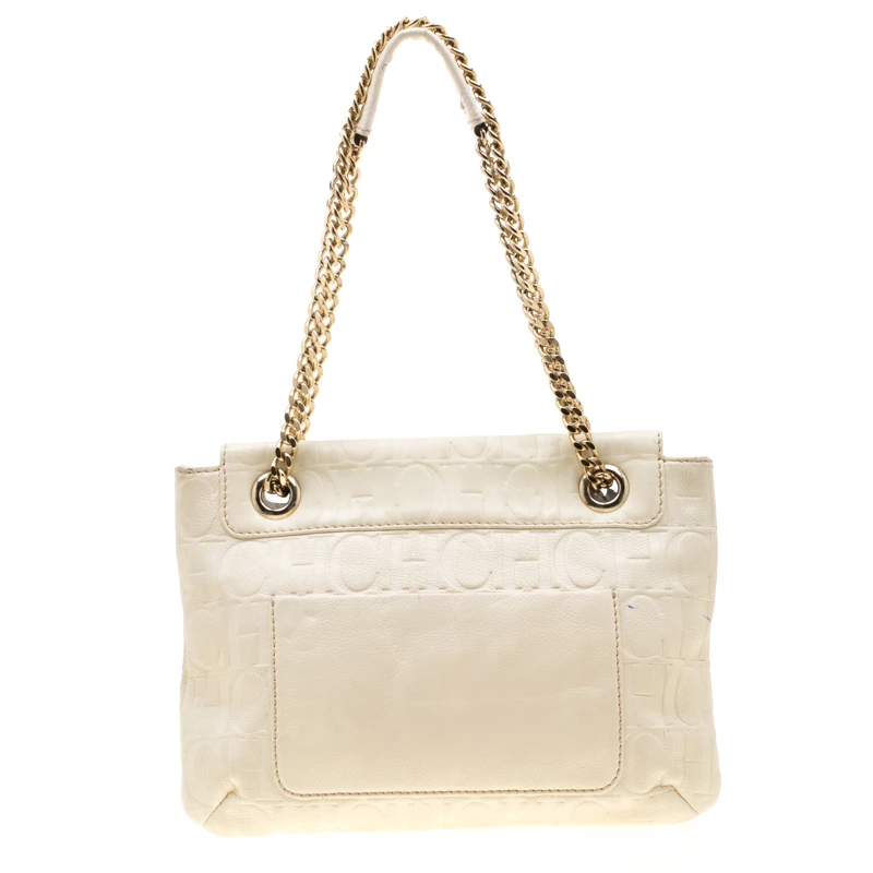 Carolina Herrera Cream Monogram Leather Audrey Shoulder Bag Women