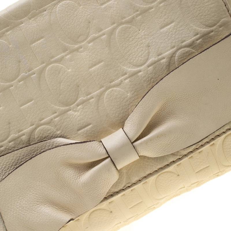 Carolina Herrera Cream Monogram Leather Audrey Shoulder Bag Women