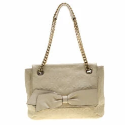 Carolina Herrera Cream Monogram Leather Audrey Shoulder Bag Women