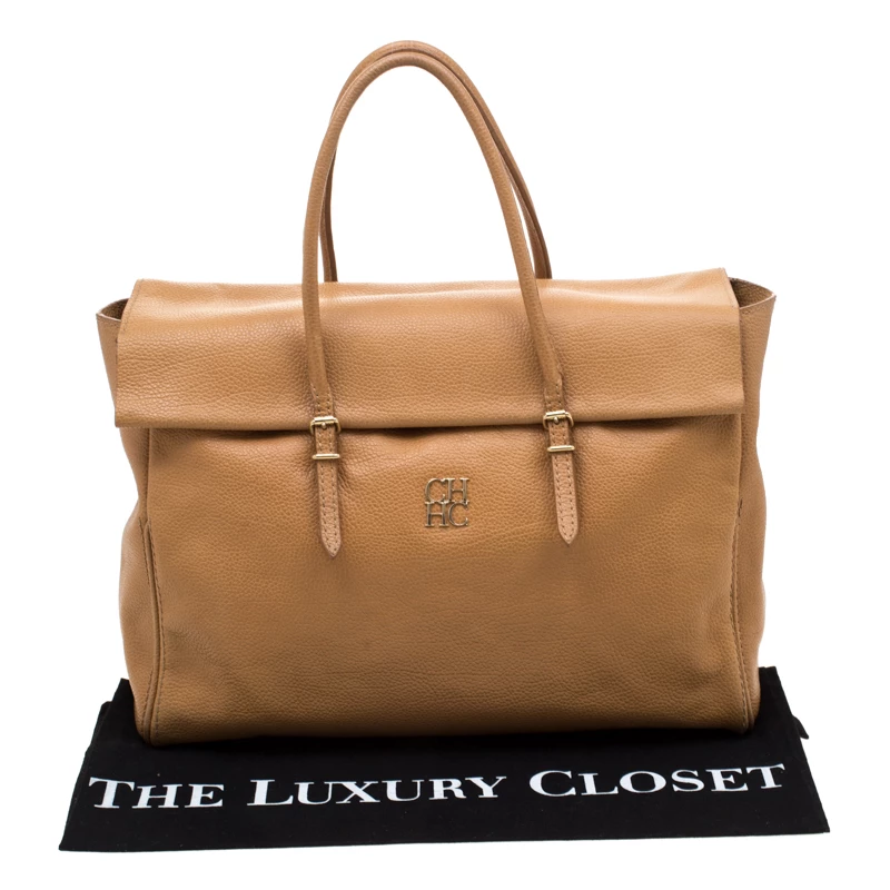 Carolina Herrera Brown Leather Flap Tote Women
