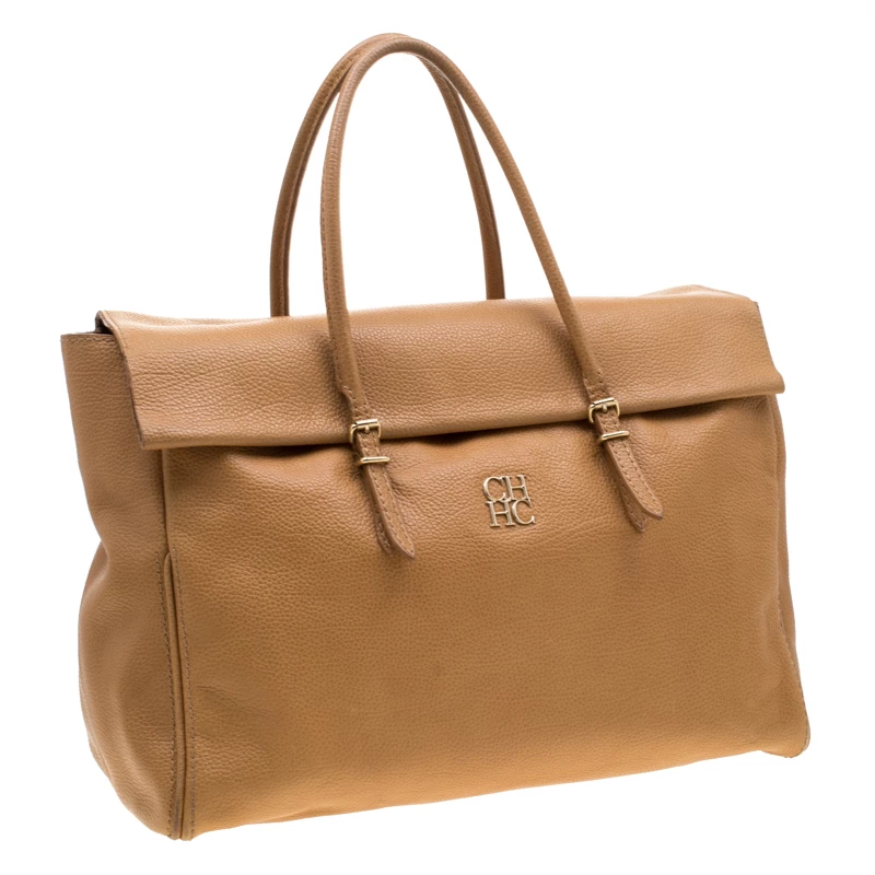 Carolina Herrera Brown Leather Flap Tote Women