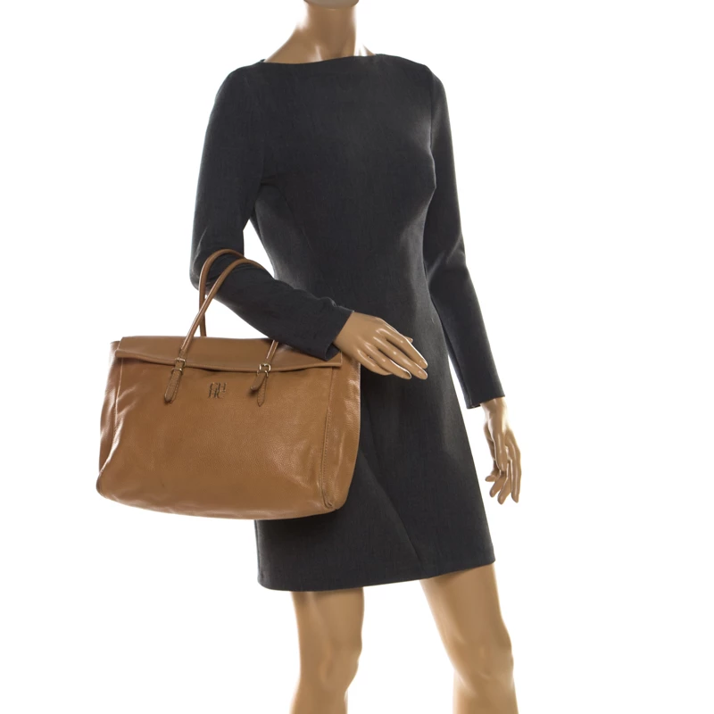 Carolina Herrera Brown Leather Flap Tote Women