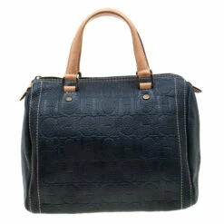 Carolina Herrera Green Monogram Leather Andy Boston Bag Women