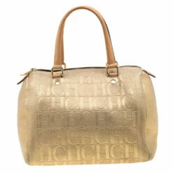 Carolina Herrera Gold Metallic Leather Andy Boston Bag Women