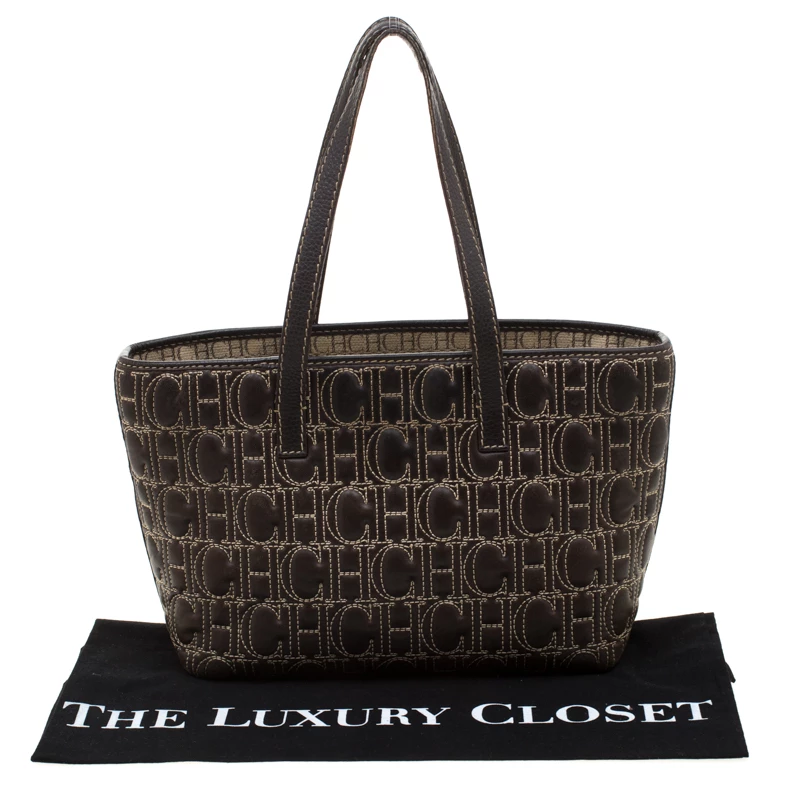 Carolina Herrera Dark Brown Signature Leather Tote Women