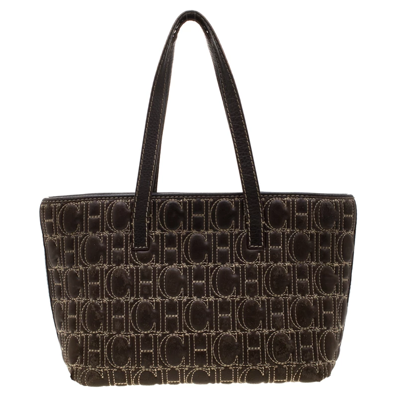 Carolina Herrera Dark Brown Signature Leather Tote Women