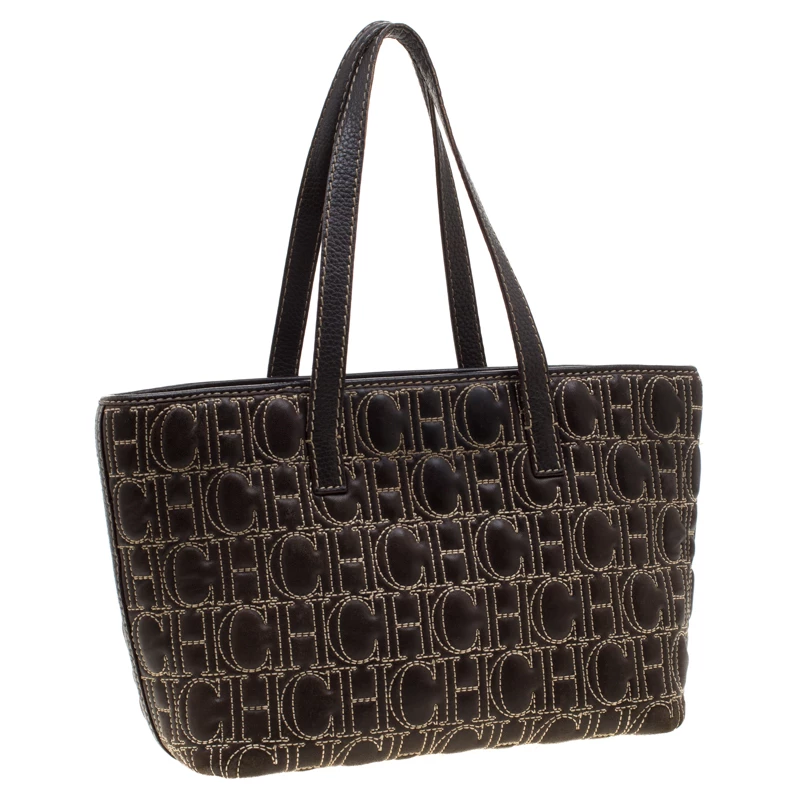 Carolina Herrera Dark Brown Signature Leather Tote Women
