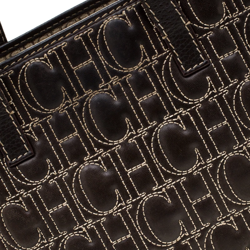 Carolina Herrera Dark Brown Signature Leather Tote Women