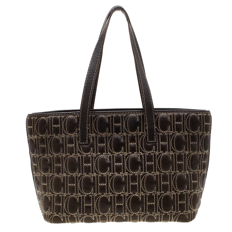 Carolina Herrera Dark Brown Signature Leather Tote Women