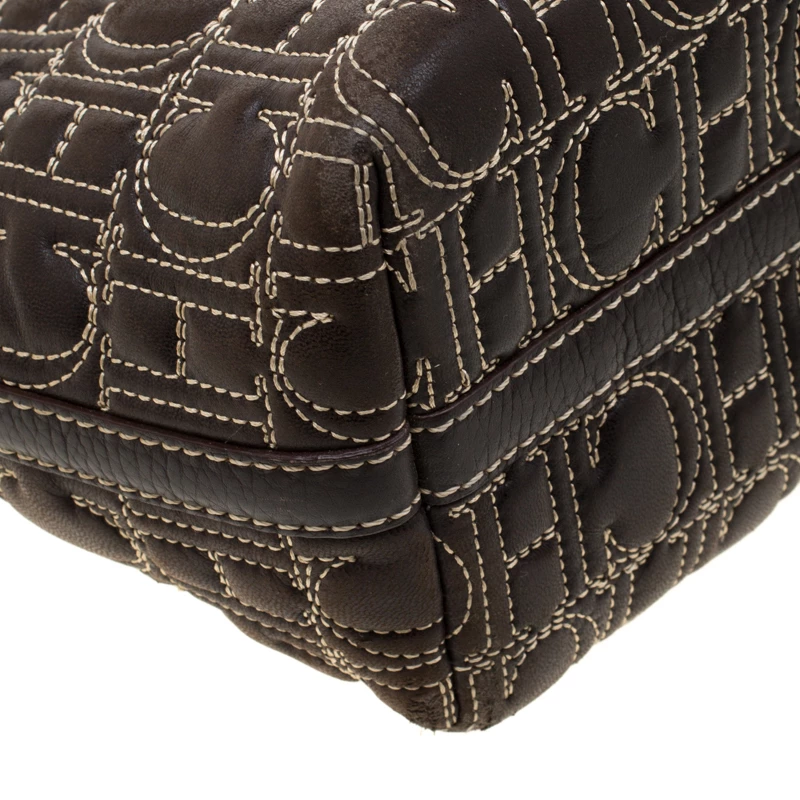 Carolina Herrera Dark Brown Signature Leather Tote Women