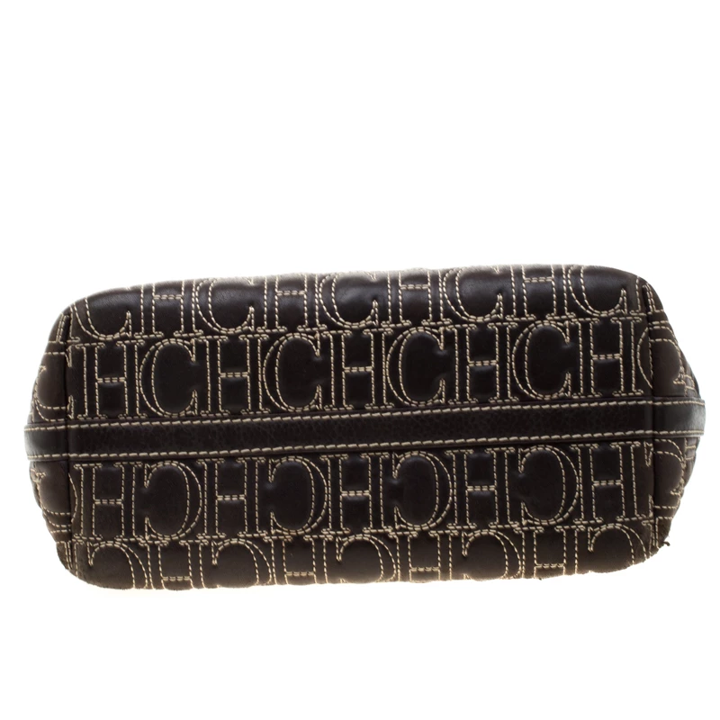 Carolina Herrera Dark Brown Signature Leather Tote Women