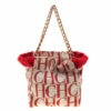 Carolina Herrera White/Red Canvas Bucket Chain Shoulder Bag Women