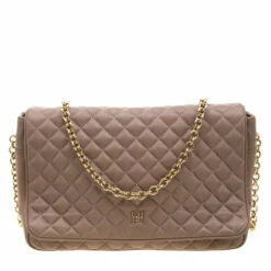 Carolina Herrera Beige Quilted Leather Flap Chain Shoulder Bag Women
