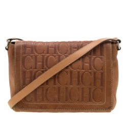 Carolina Herrera Brown Monogram Leather Shoulder Bag Women
