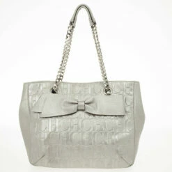 Carolina Herrera Gold Monogram Embossed ‘New Anna’ Tote Women - Silver