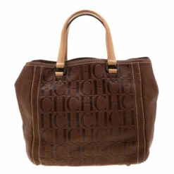 Carolina Herrera Brown Monogram Leather Andy Tote Women