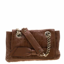 Carolina Herrera Brown Monogram Leather Audrey Shoulder Bag Women