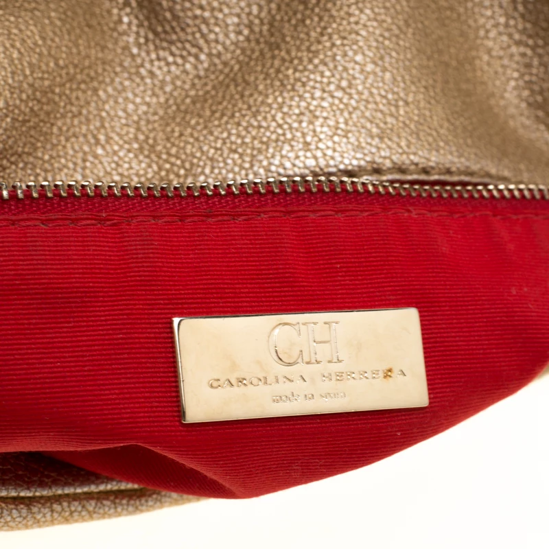 Carolina Herrera Gold Mettalic Quilted Leather Flap Chain Shoulder Bag Women