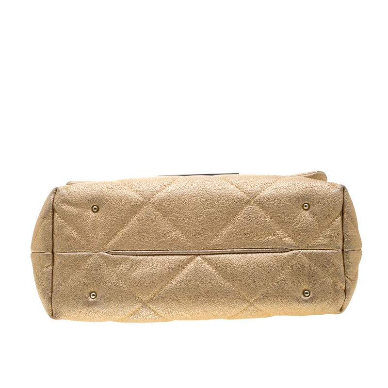 Carolina Herrera Gold Mettalic Quilted Leather Flap Chain Shoulder Bag Women