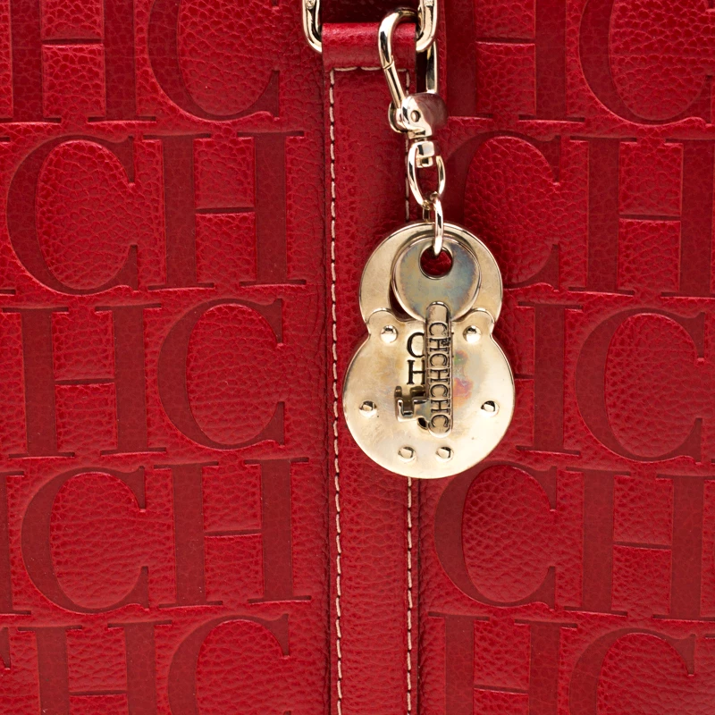 Carolina Herrera Red Monogram Leather Matteo Tote Women