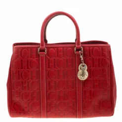 Carolina Herrera Red Monogram Leather Matteo Tote Women