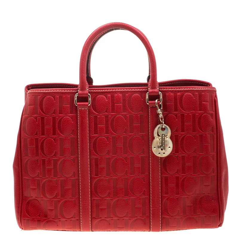 Carolina Herrera Red Monogram Leather Matteo Tote Women