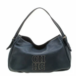 Carolina Herrera Dark Green Leather CH Logo Tote Women