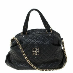 Carolina Herrera Black Quilted Leather Chain Satchel Women