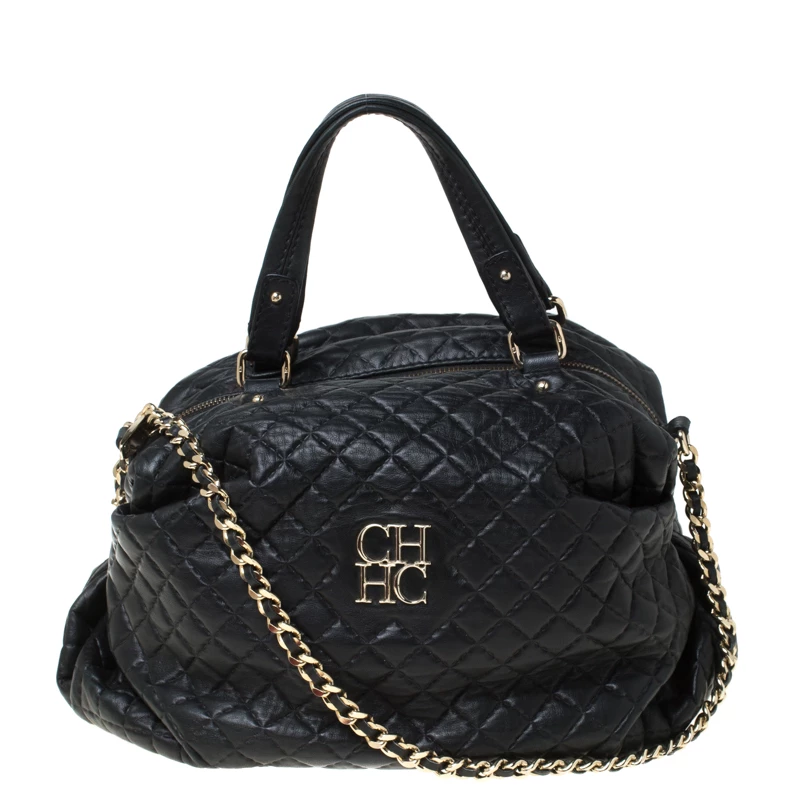 Carolina Herrera Black Quilted Leather Chain Satchel Women 1 Carolina Herrera Black Quilted Leather Chain Satchel Women